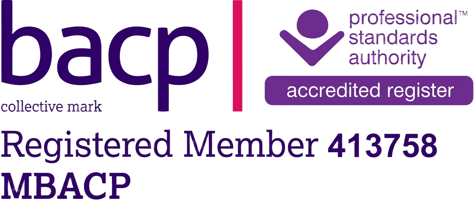 BACP registered member 413758 — accredited register, professional standards authority